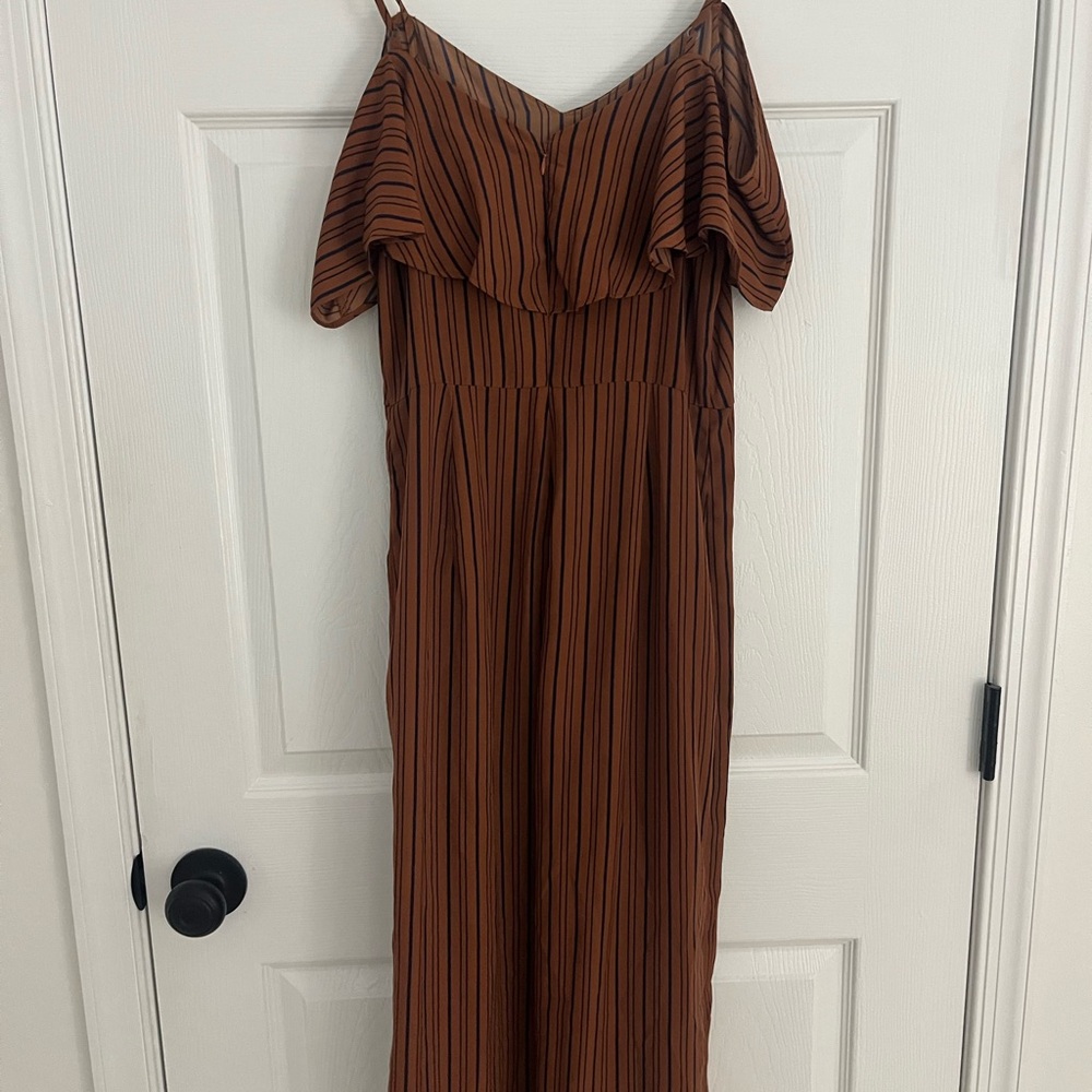 Xhilaration Brown and Navy Striped Jumpsuit - Picture 8 of 9